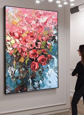 纯手绘油画大芬村现代客餐厅沙发背景装饰画走廊玄关玫瑰印象挂画