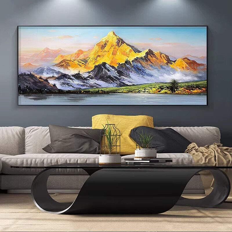 背靠金山手绘肌理油画现代轻奢客厅玄关装饰挂画床头酒店民宿壁画