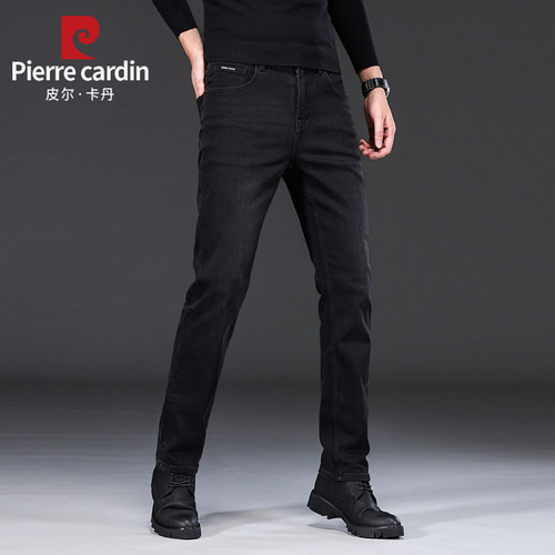 春秋款加绒黑色牛仔裤男土宽松