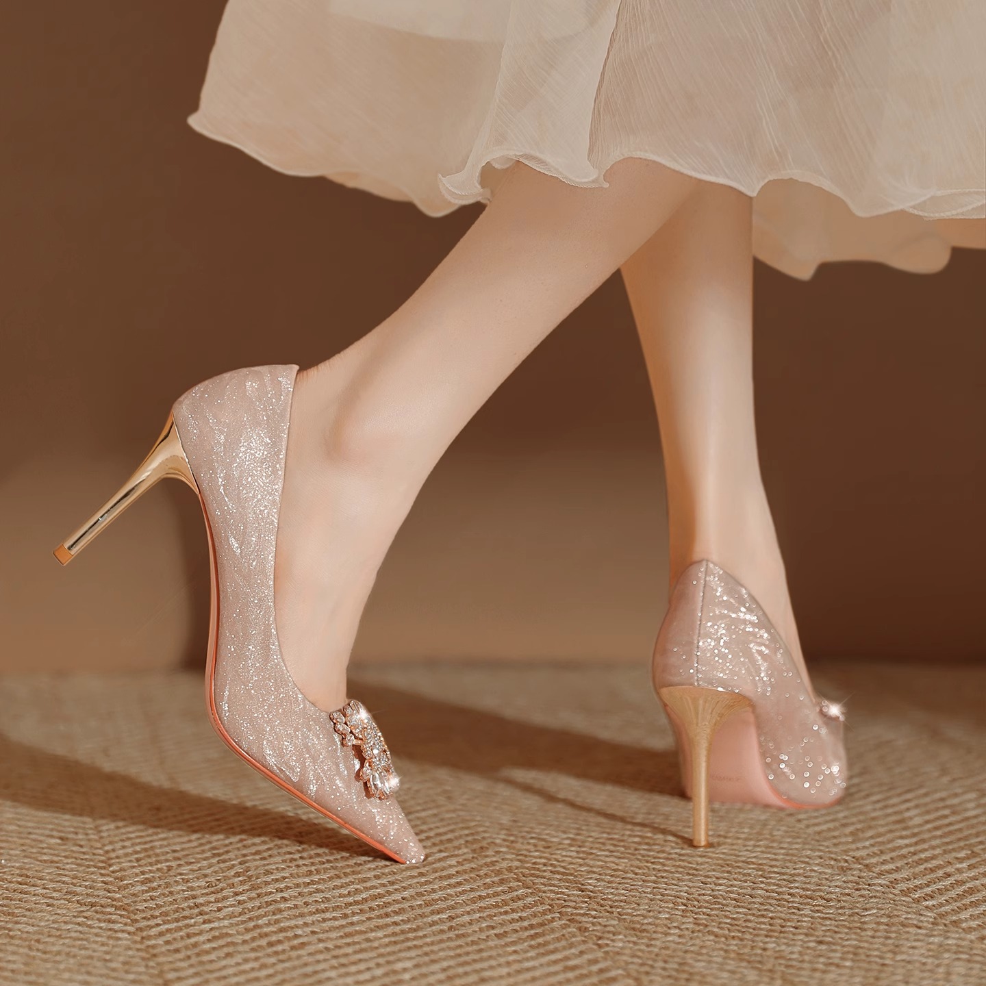 法式绝美水晶婚鞋两穿高跟鞋