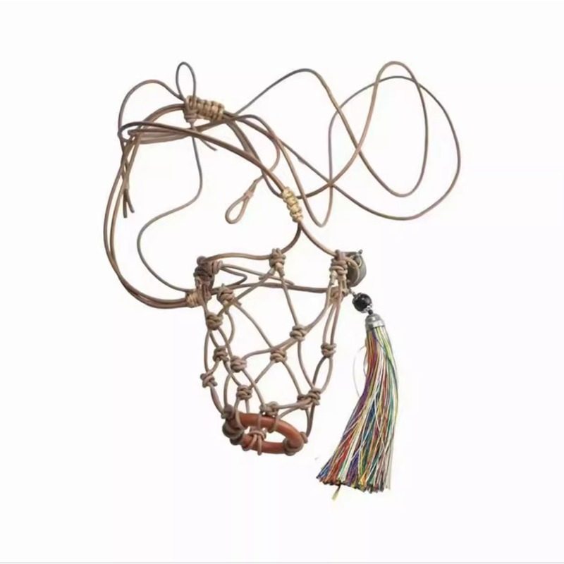 复古风葫芦杯保护套纯手工编制小牛皮便携式网兜水杯鹤玺专用杯套