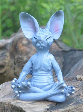 跨境坐姿动物打坐猫摆件坐禅创意家居花园装饰品树脂工艺品