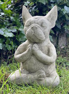 跨境外贸款花园装饰冥想狗法斗犬树脂摆件禅坐静思工艺品园艺摆饰