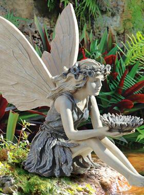 厂家直供跨境向日葵花仙女天使喂鸟器捧花仙子树脂摆件工艺品