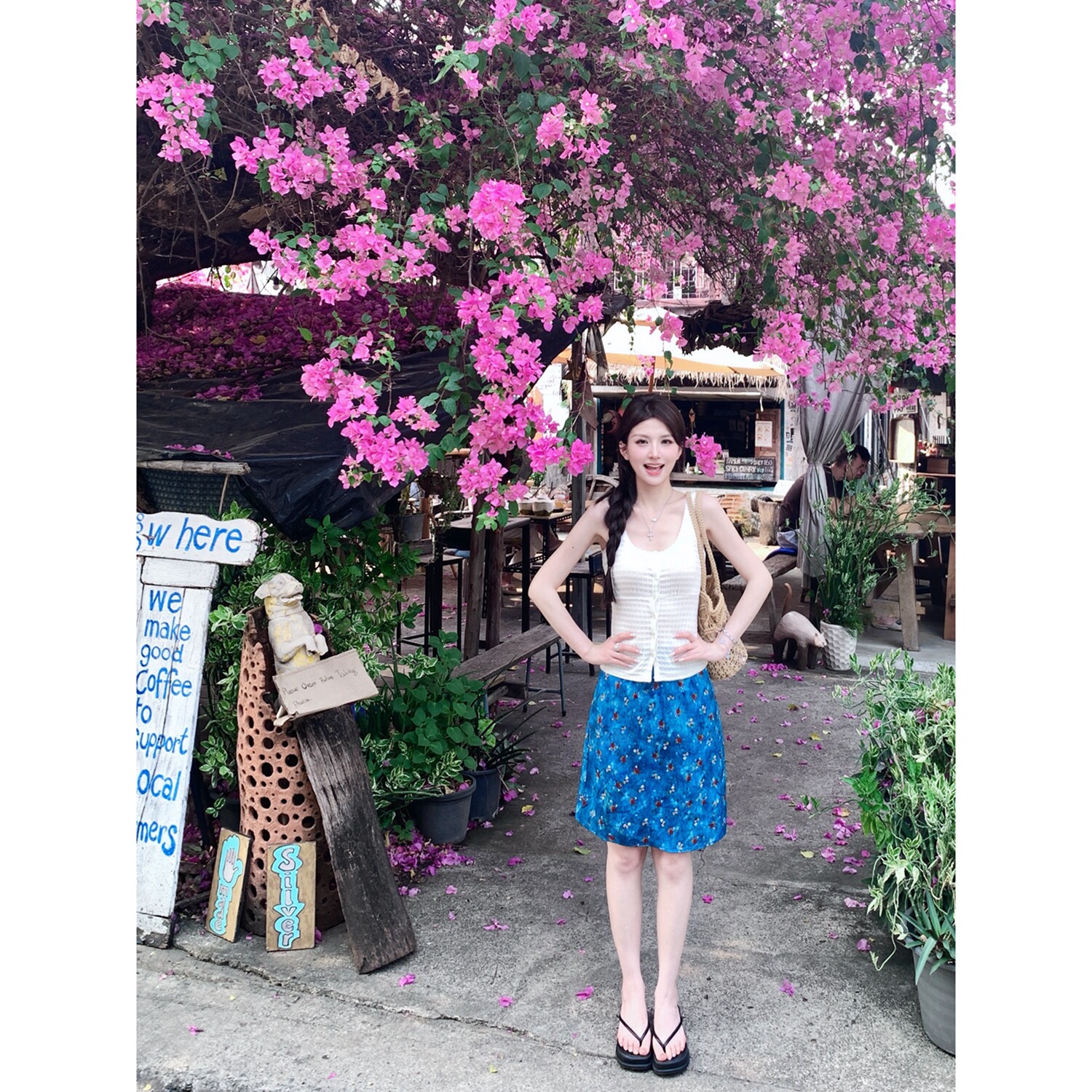 小象【泰兰德少女】油画感度假风温柔碎花雪纺少女半身直筒裙中裙