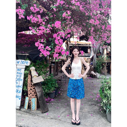 小象上新油画感碎花半身裙中裙