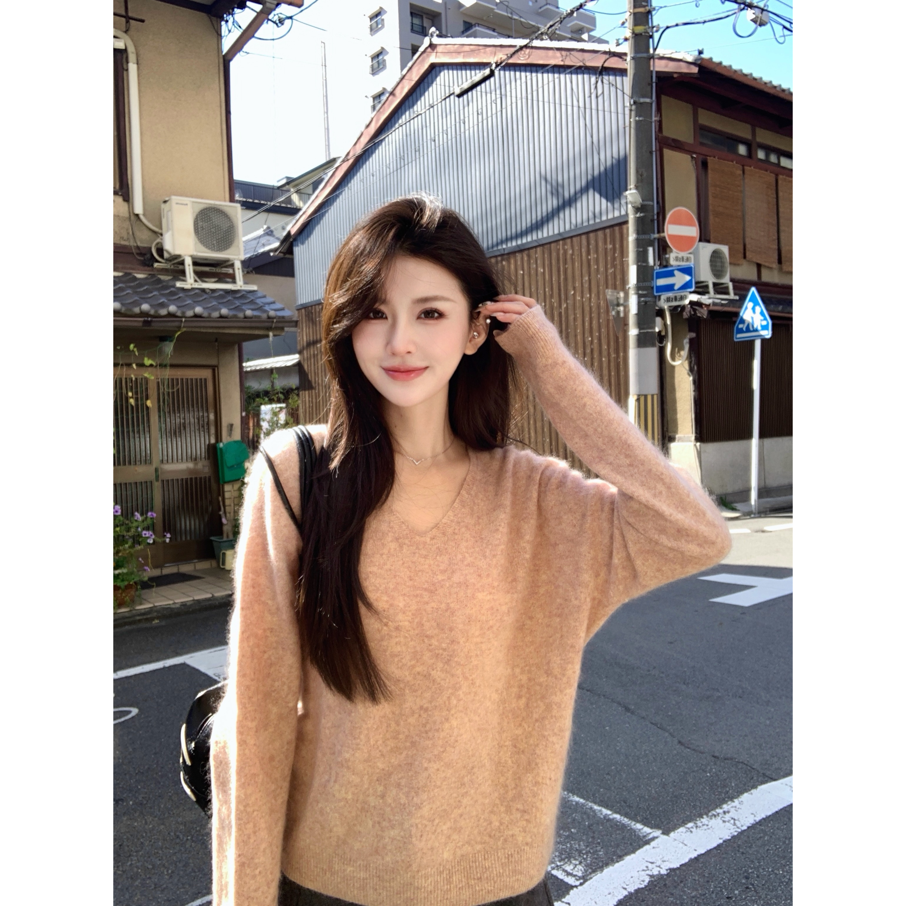 小象【绒绒初雪】山羊绒羊毛拉绒毛衣冬女v领套头软糯亲肤针织衫