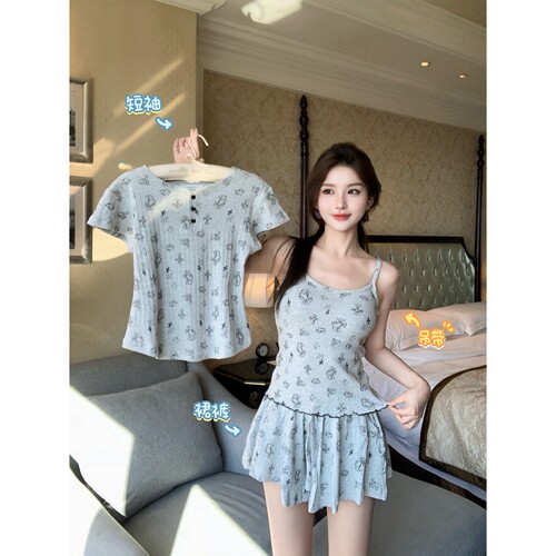 100%棉针织可爱家居服套装