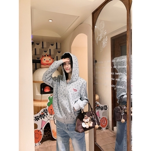 卫衣女宽松休闲外套 小象 复古画报 美式 复古小碎花连帽拉链开衫