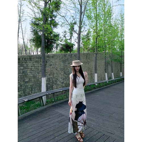 小象AB面撞色高腰半身裙