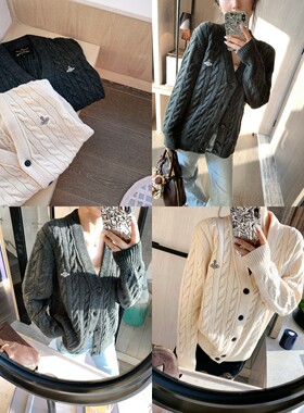 灰色V领开衫毛衣女外套