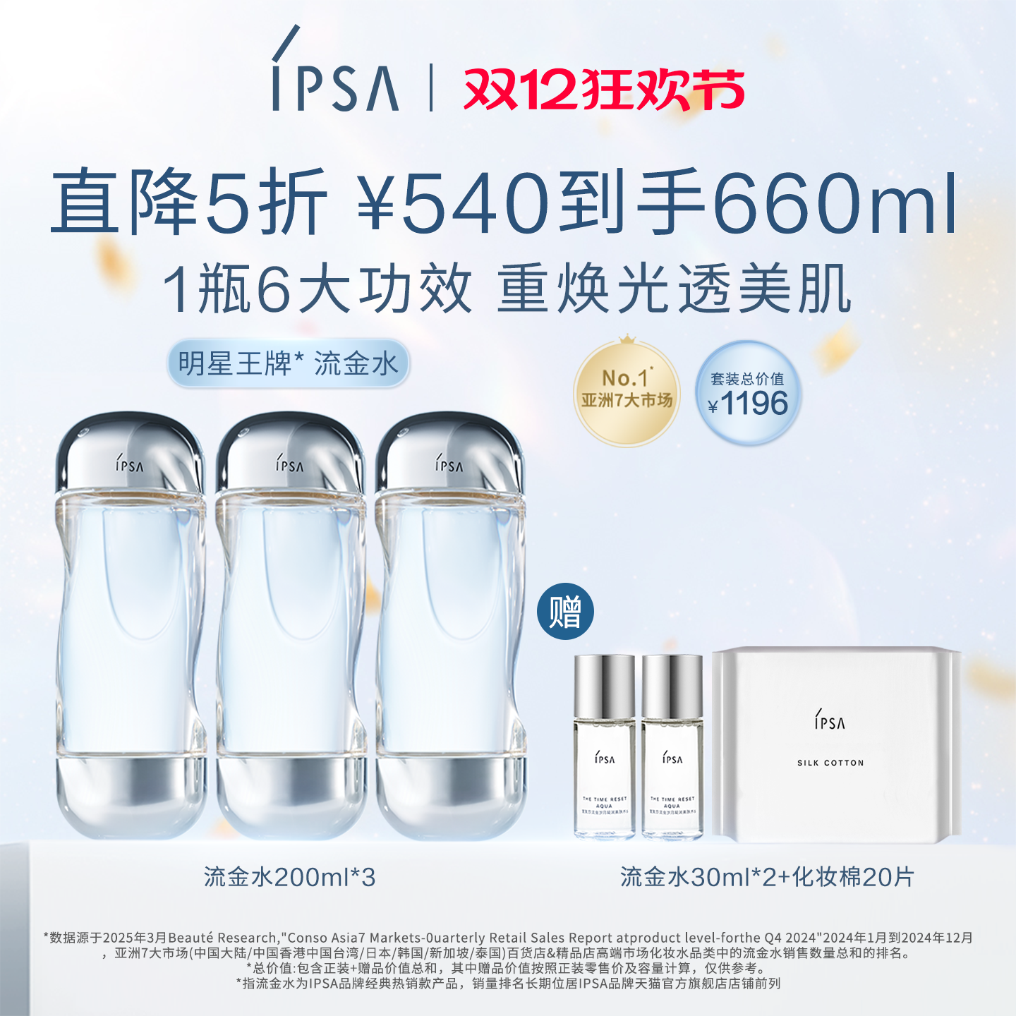 官方正品IPSA流金水大容量爽肤水