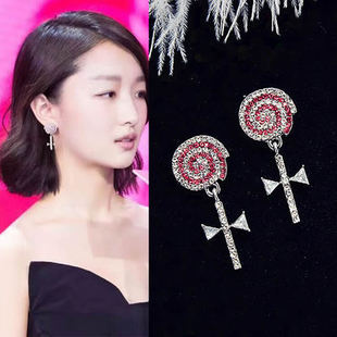 周冬雨明星同款耳环韩国少女心可爱棒棒糖果纯银针耳钉防过敏耳坠