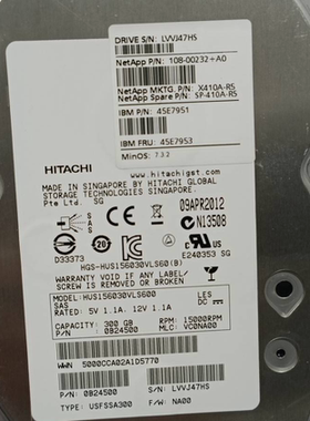 NetApp X410A-R5 108-00232 45E7951 45E7953 300G15KSAS硬盘现货
