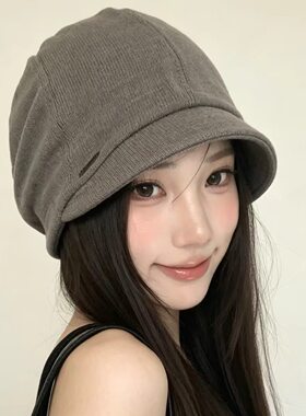 显脸小冷帽女秋冬韩版纯色简约短檐帽子早新款薄款透气堆堆1017e