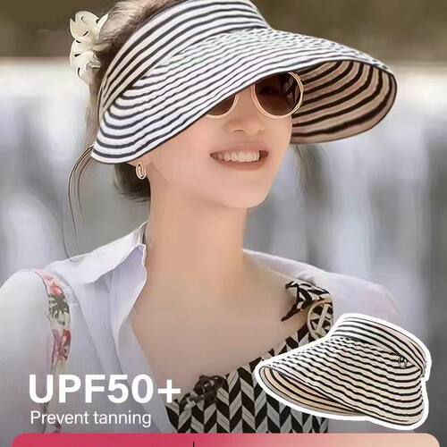 条纹空顶防晒帽子女款2026新款夏