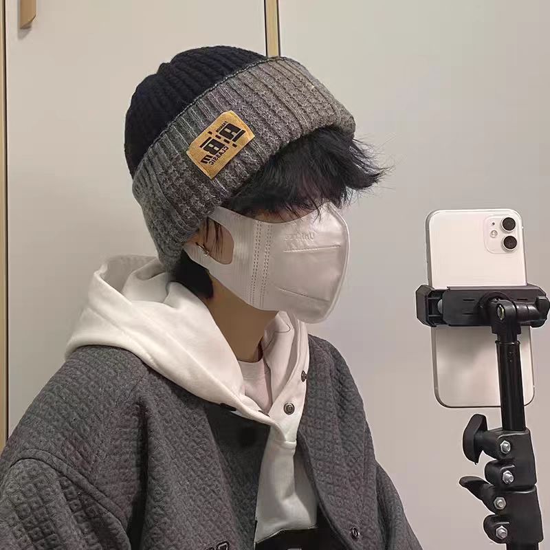 帽子男冬季2025新款时尚潮流毛线帽男生针织帽双面带棉帽保暖男款
