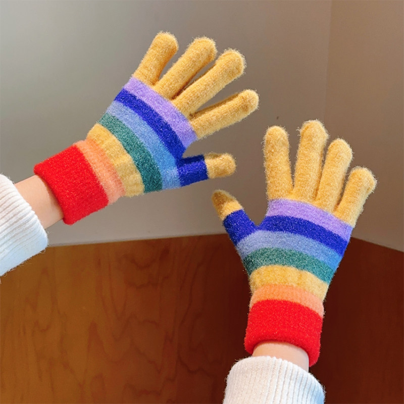 针织彩虹五指毛线手套女冬季露指可触屏学生彩色加厚保暖防寒骑车,服饰配件/皮带/帽子/围巾,手套,淘宝优惠券,粉丝福利购,淘宝优惠卷