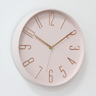 粉色挂钟客厅家用圆形静音挂表简约现代创意时钟卧室静音石英钟