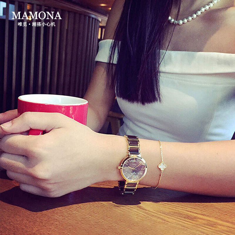 米纳手表女正品时尚潮流新款陶瓷表ins风防水腕表简约气质女表