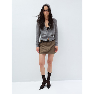 Hello September 亲肤细羊毛修身拉链开衫长袖连帽针织衫女V60102