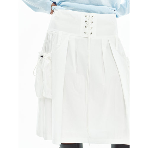 Hello September 古绑带立体抽褶口袋棉质纯色工装半身裙女V60536