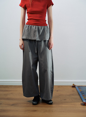 Hello September 轻松百搭高腰系带纯色天丝棉屁帘休闲裤H60008