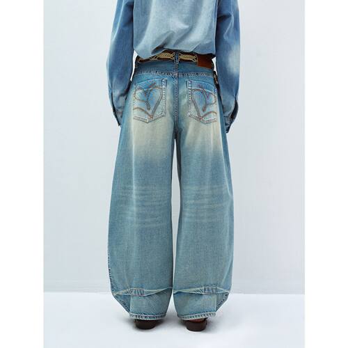 Hello September 后袋绣花折脚车缝设计宽松香蕉裤牛仔裤女V60046