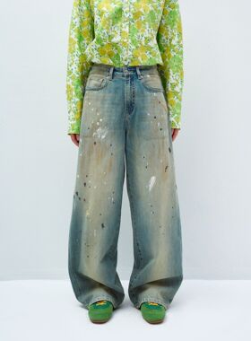 Hello September 纯棉水洗宽松百搭复古做旧颜料画家牛仔裤V60049