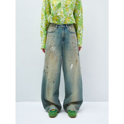 Hello September 纯棉水洗宽松百搭复古做旧颜料画家牛仔裤V60049