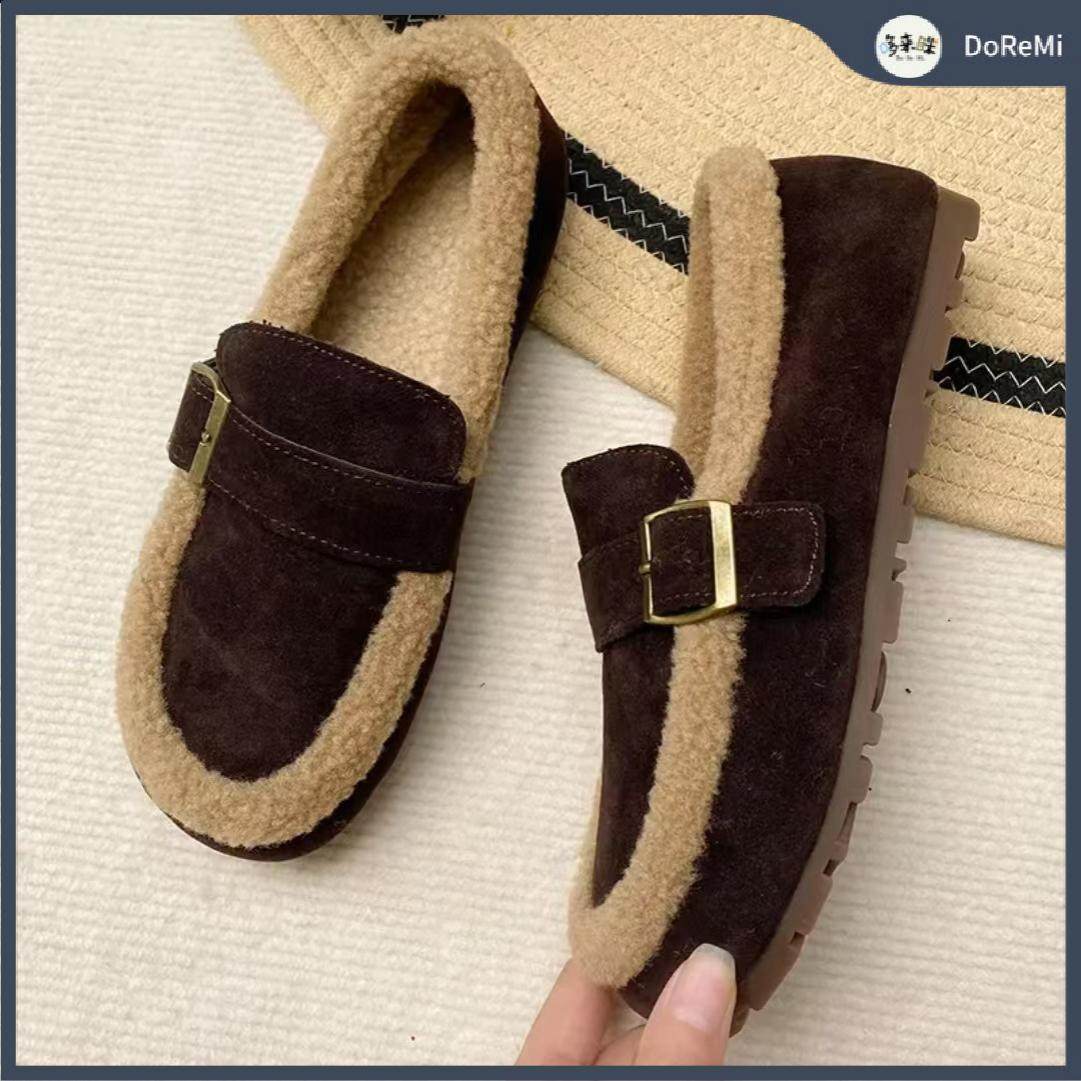 DoReMi-红毛毛鞋女外穿2026年冬季新款平底加绒保暖豆豆鞋乐福鞋,女鞋,乐福鞋（豆豆鞋）,淘宝优惠券,粉丝福利购,淘宝优惠卷