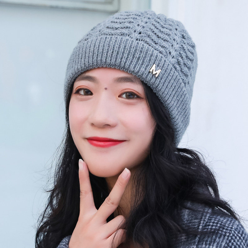 帽子女冬天韩版秋冬季毛线帽混纺针织帽休闲时尚冬帽单层薄款秋帽