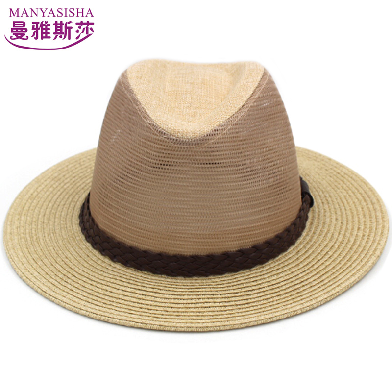 中老年人春夏大檐网纱帽子男士礼帽爵士帽中年爸爸夏天遮阳草凉帽