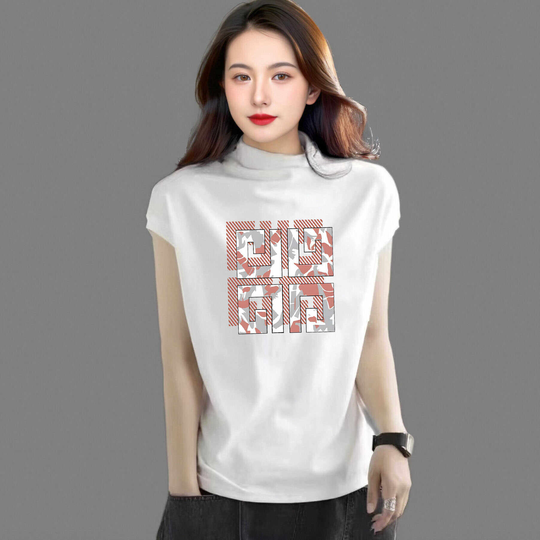 超火半高领纯棉韩版潮流纯棉短袖t恤女个性小众ins运动通勤打底衫