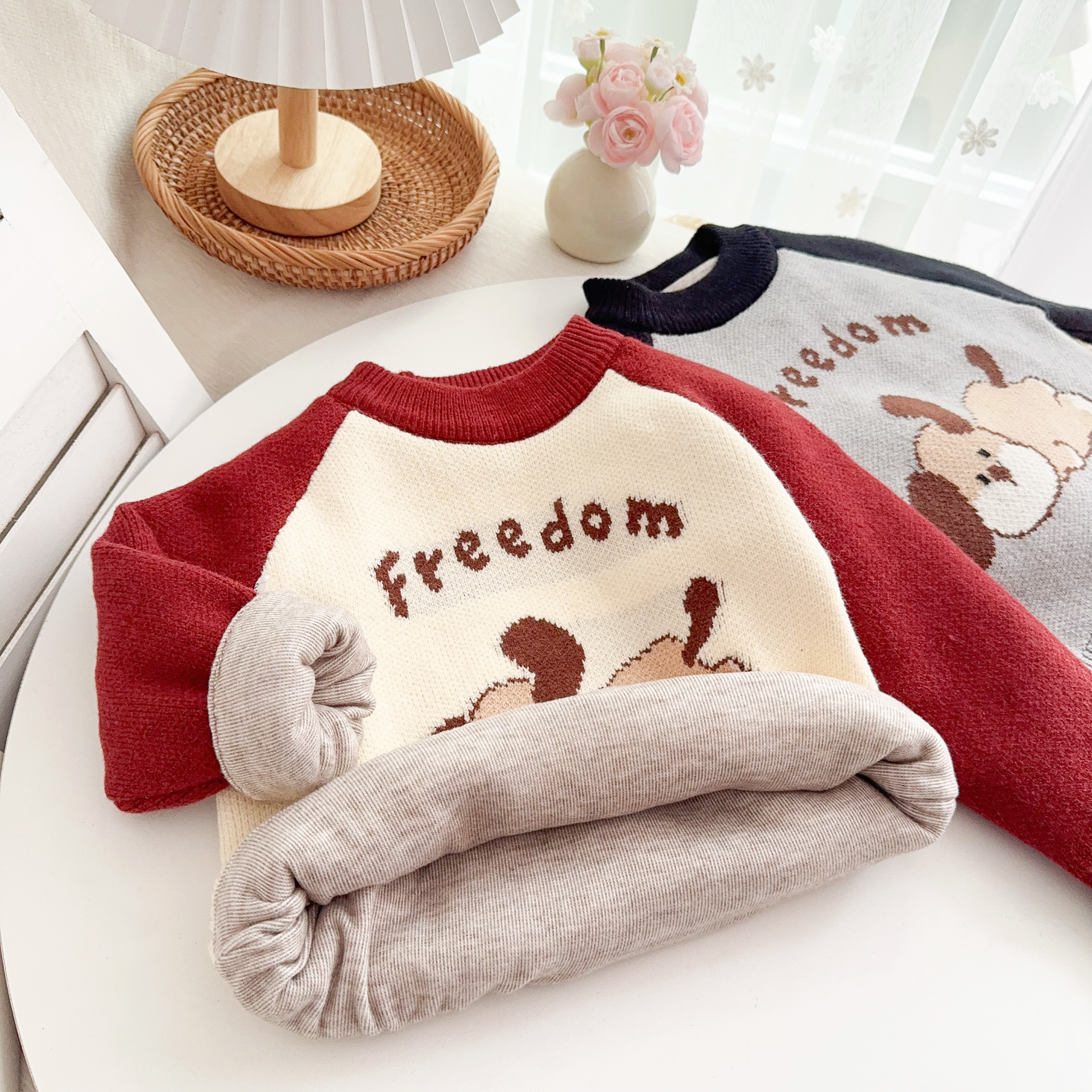 男童毛衣秋冬款加绒加厚男女宝宝可爱卡通冬季内搭打底毛线衣儿童