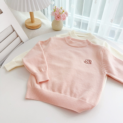 女童套头毛衣薄款宝宝针织衫小童圆领打底衫公主洋气秋冬装2025