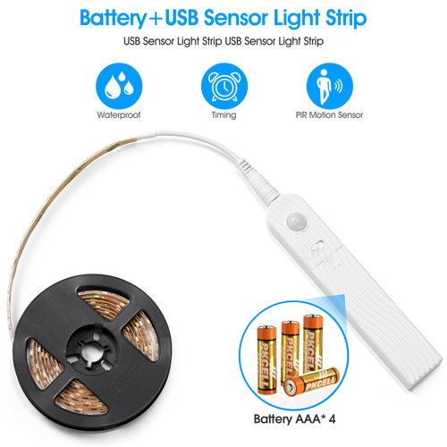源头工厂led2835防水灯带USB充电电池盒装饰灯条led人体感应灯带