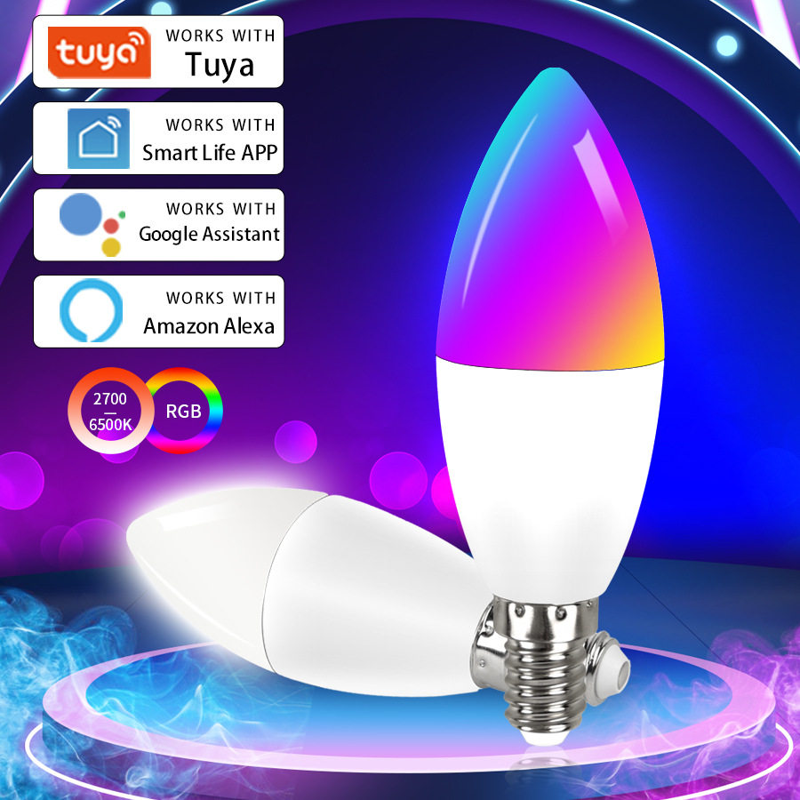 涂鸦智能E14蜡烛灯WIFI尖泡灯Alexa Google Hue语音控制Tuya