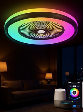 欧美跨境风扇灯led智能DC变频APP蓝牙带音乐rgb幻彩光效吊扇灯