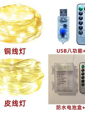 LED灯串八功能USB防水电池盒遥控铜线灯串皮线灯串圣诞装饰彩灯串
