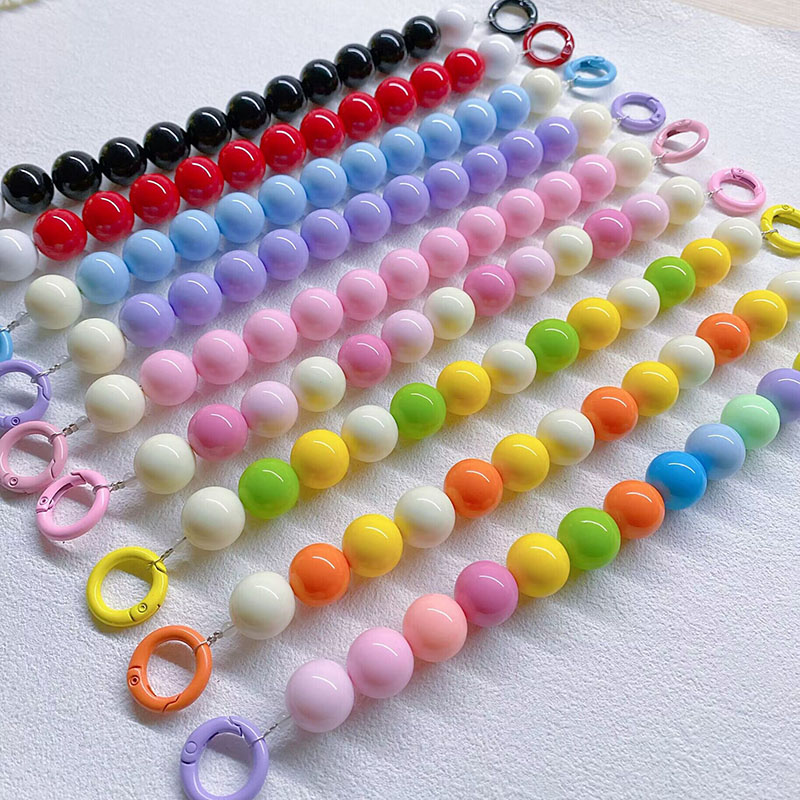 16mm彩虹珠手提链diy手机链包链亚克力圆珠装饰链手工串珠钥匙链