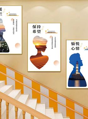 心理健康咨询室装饰挂画心灵驿站文化墙面海报布置辅导室情绪壁画