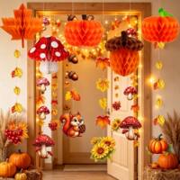 Thanksgiving pumpkin and acorn honeycomb ball pendants, handcrafted paper art decorative items, store autumn festival atmosphere decoration thumbnail 6