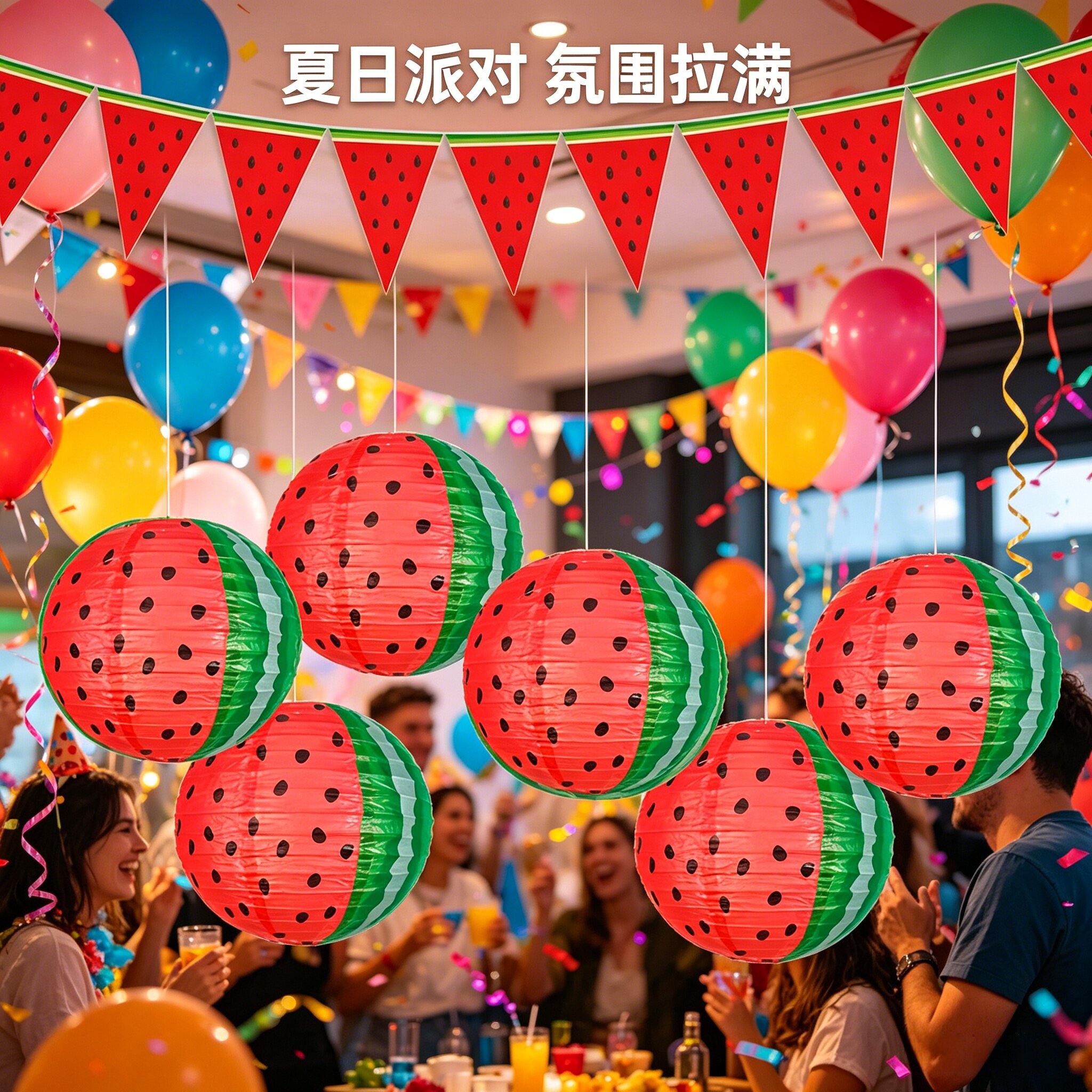 夏威夷派对夏季水果主题布置装饰儿童生日悬挂纸灯笼挂饰西瓜灯笼