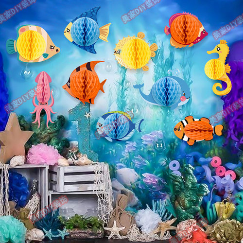 夏季海洋主题天花板吊饰海豚蜂窝