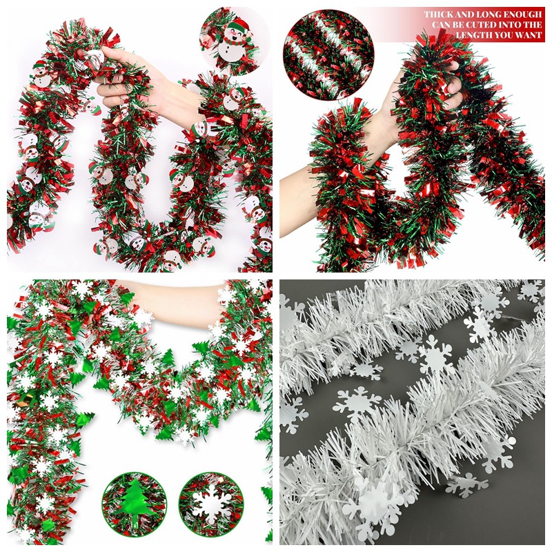 圣诞节彩带拉花白色雪花圣诞树装饰雪人老人麋鹿彩条毛条酒店挂饰