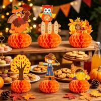 Thanksgiving pumpkin and acorn honeycomb ball pendants, handcrafted paper art decorative items, store autumn festival atmosphere decoration thumbnail 8