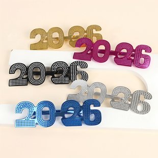2026新年春节派对装饰电镀眼镜框公司年会聚会装扮用品拍照道具