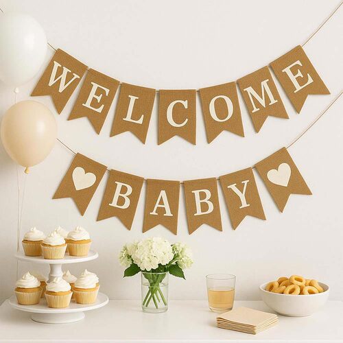 WELCOME BABY燕尾旗拉花婴儿性别揭秘派对迎宾背景墙装饰用品