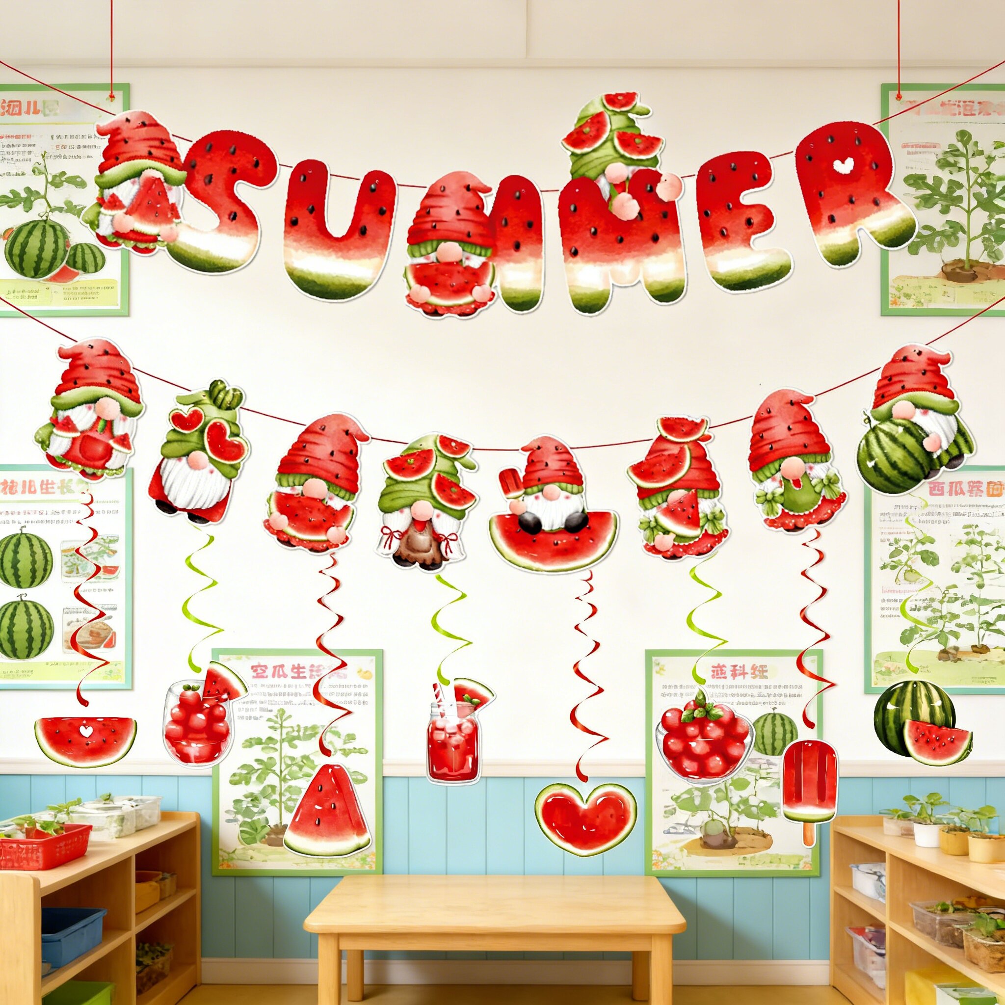 幼儿园教室布置拉花挂饰夏季西瓜主题吊饰装饰用品儿童房墙壁布置